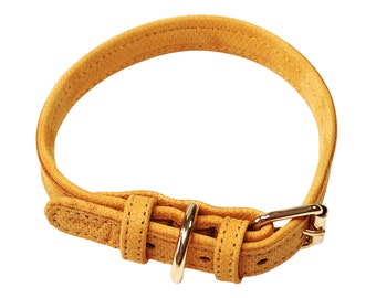 Yellow luxury soft leather dog collar, hand made genuine leather designer puppy collar