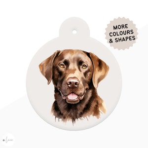 Labrador Dog ID Tag watercolour style with 4 breed colour options in 6 shapes personalised Labrador pet id tag