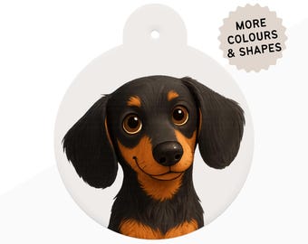 Dachshund Dog ID Tag watercolour style with 12 breed colour options in 6 shapes personalised Dachshund pet id tag