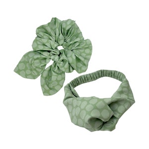 Hair accessories &quot;Dotty for You - Summer Sage&quot; green scrunchie with bow, hair band, matching dog accessories available