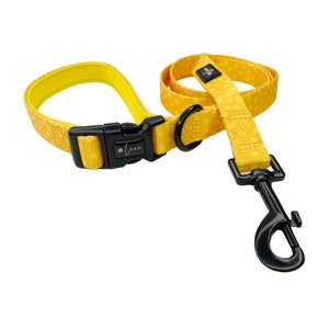 Dog lead &quot;Dotty for You - Lemon Sherbet&quot; with quick release buckle in handle, spotty dog leash 120cm yellow dog lead with speckles