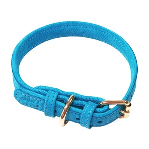 Blue luxury soft leather dog collar, hand made genuine leather designer puppy collar