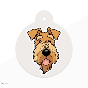 Dog ID Tag for Airedale Terrier / Welsh Terrier cartoon style with 6 breed colour options in 5 shapes personalised pet id tag