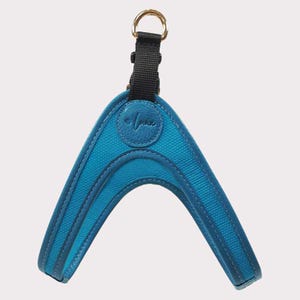 Leather dog harness, blue step-in dog harness, luxury dog harness, genuine leather puppy harness