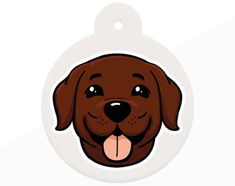 Dog ID Tag for Labrador cartoon style with 6 breed colour options in 5 shapes personalised pet id tag