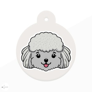 Dog ID Tag for Poodle cartoon style with 18 breed colour options in 5 shapes personalised pet id tag