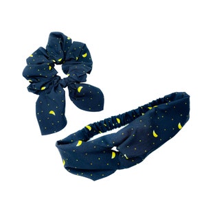 Hair accessories &quot;The Lunar One&quot; • Celestial scrunchie with bow • Moon and stars hair band • Matching dog accessories available