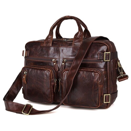 High Quality Leather Backpack Double Zipper Cowhide Backpacks BriefCase Travel bag Office Dual Use Shoulder Bag Pure shops Leather Knapsack School