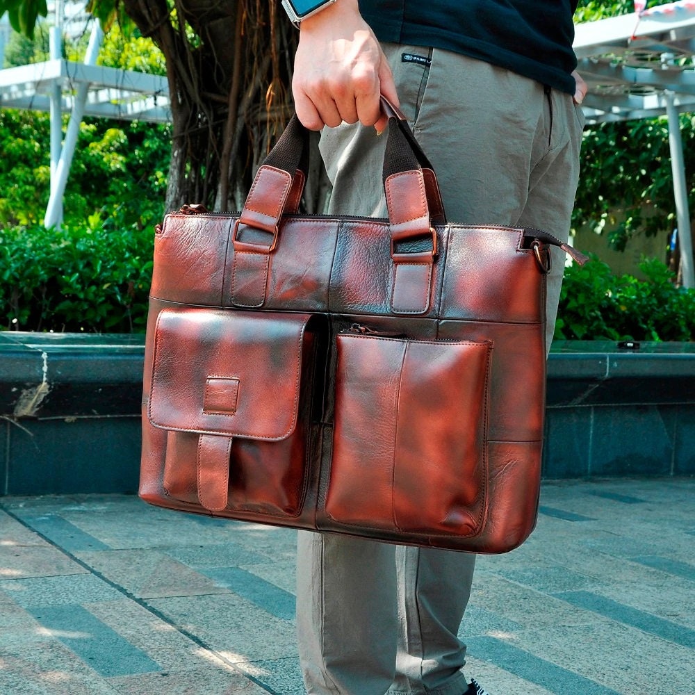 Genuine Leather Shoulder Bag Laptop Notebook Netbook Bag Etsy