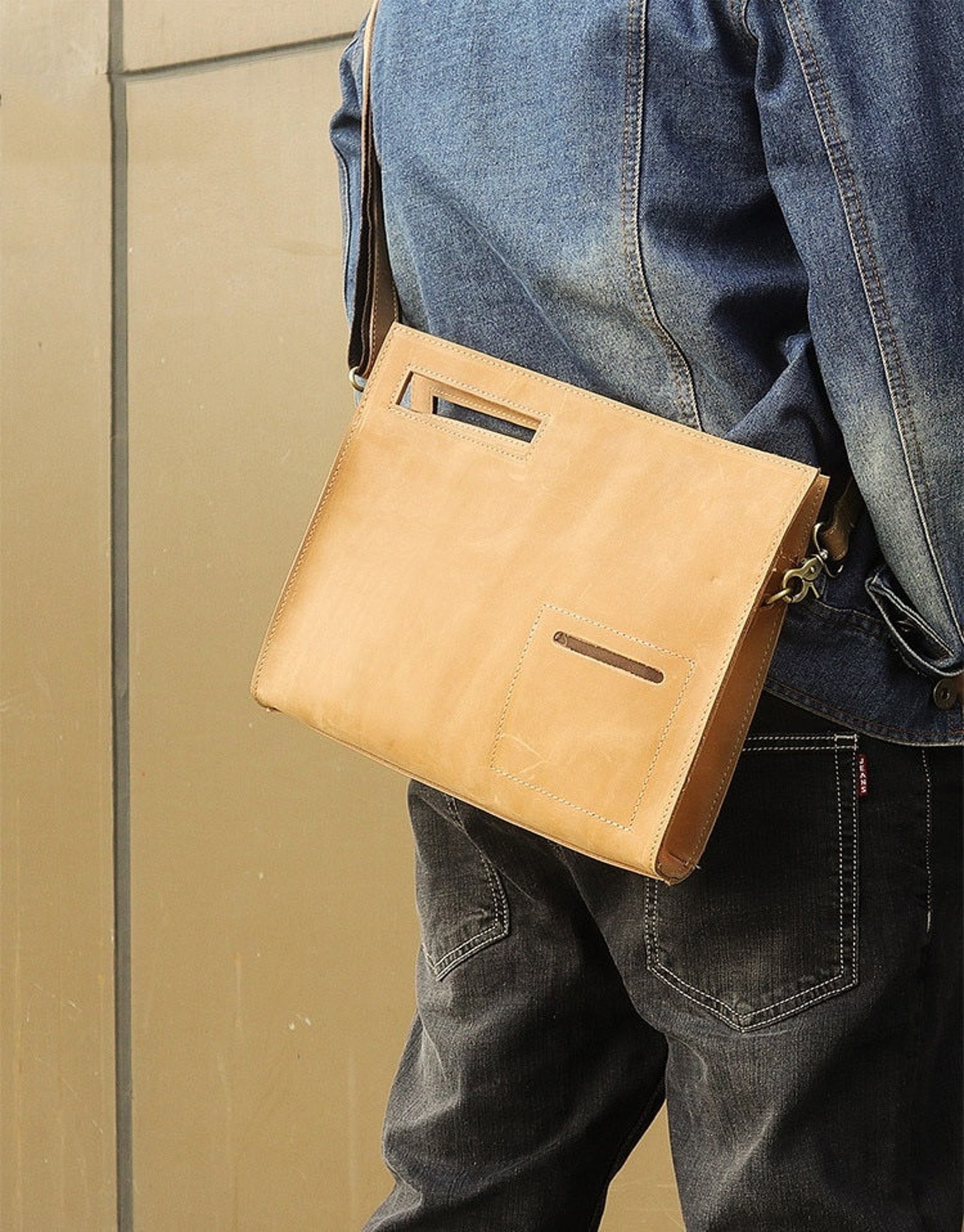 Genuine Leather Briefcase File Bag folder bag Documents Pouch | Etsy