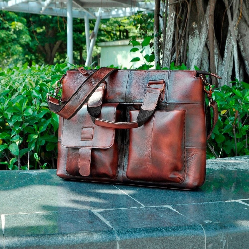 Genuine Leather Shoulder Bag Laptop Notebook Netbook Bag Etsy