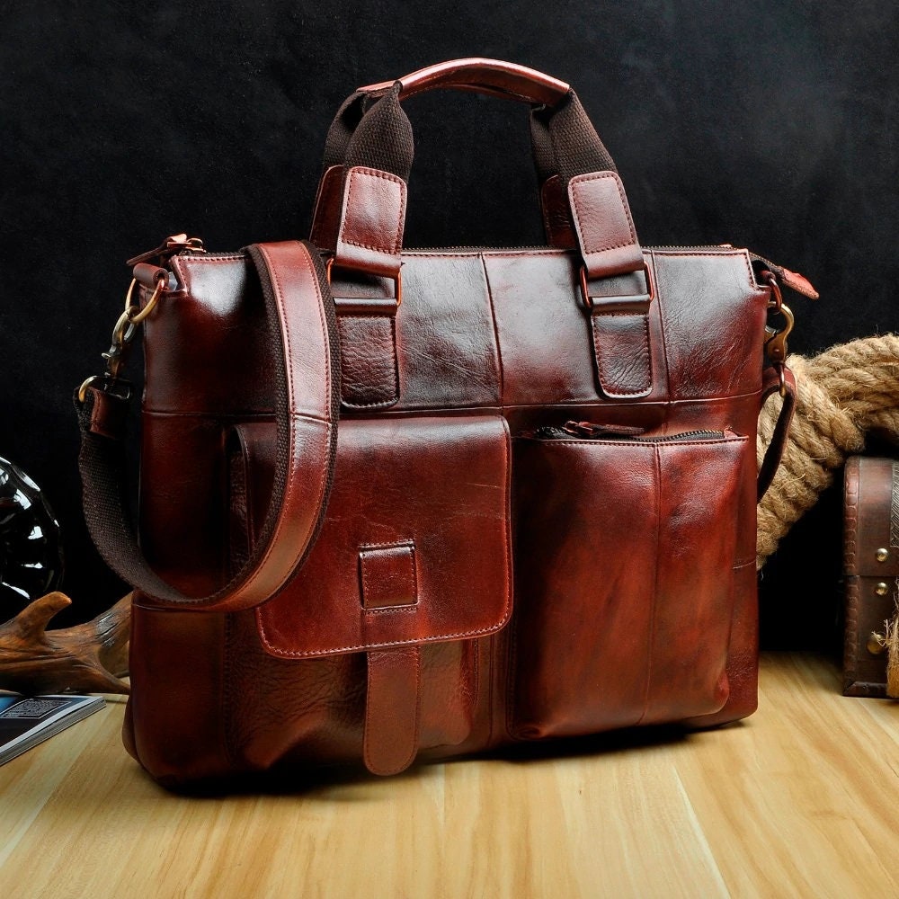 Genuine Leather Shoulder Bag Laptop Notebook Netbook Bag Etsy