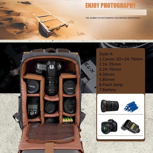 Canvas Leather Backpack Photography Multi-function Retro Camera Bag Waterproof Camera Backpack Travel Camera Backpack Canon Nikon shops DSLR Bag
