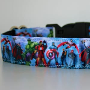 Superhero Dog Collar or Matching Lead Leash Seat Belt 3/4" or 1" width Hulk Captain America Avengers