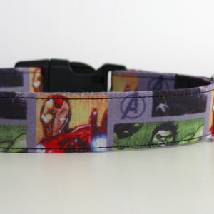 Collar de perro superhéroe o cinturón de seguridad con correa de plomo a juego de 3/4&quot; o 1&quot; de ancho Vengadores