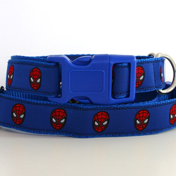 Spiderman Jacquard Dog Collar or Matching Lead Leash Seat Belt 3/4" or 1" width Superhero