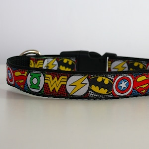 Superhero Dog Collar or Matching Lead Leash Seat Belt 3/4" or 1" width Avengers