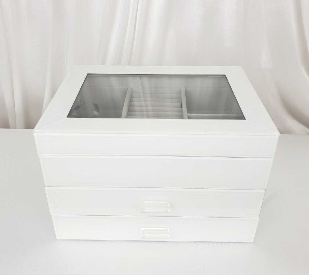 Jewellery Box 3 Drawers White Glass Mirrored Glass Jewellery Etsy UK
