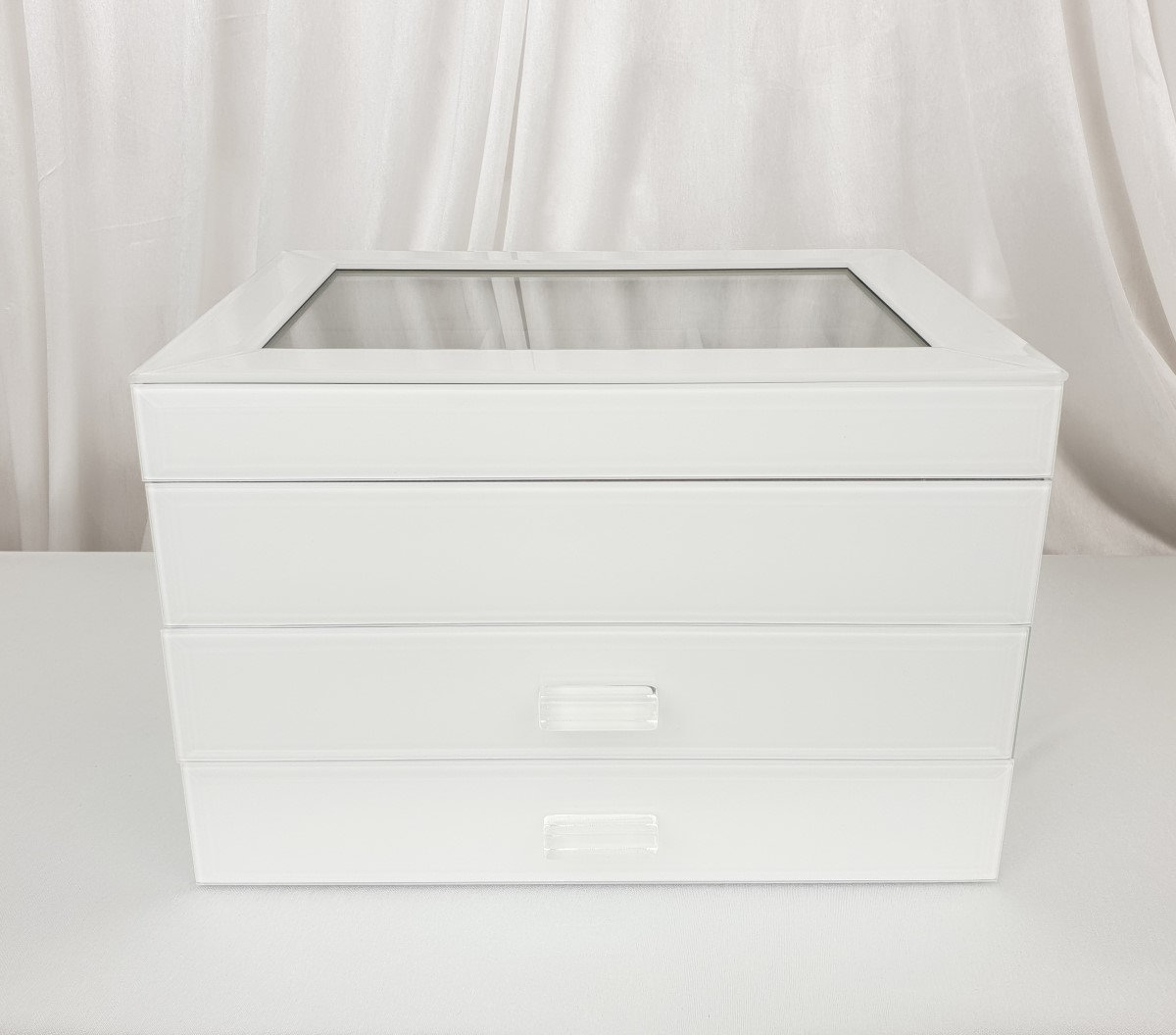 Jewellery Box 3 Drawers White Glass Mirrored Glass Jewellery Etsy UK