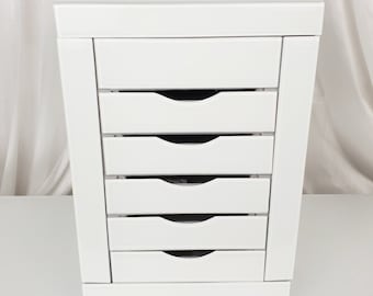 Jewellery Box 5 Drawers & Side Doors - White Glass Mirrored Glass Jewellery Box Gift Box