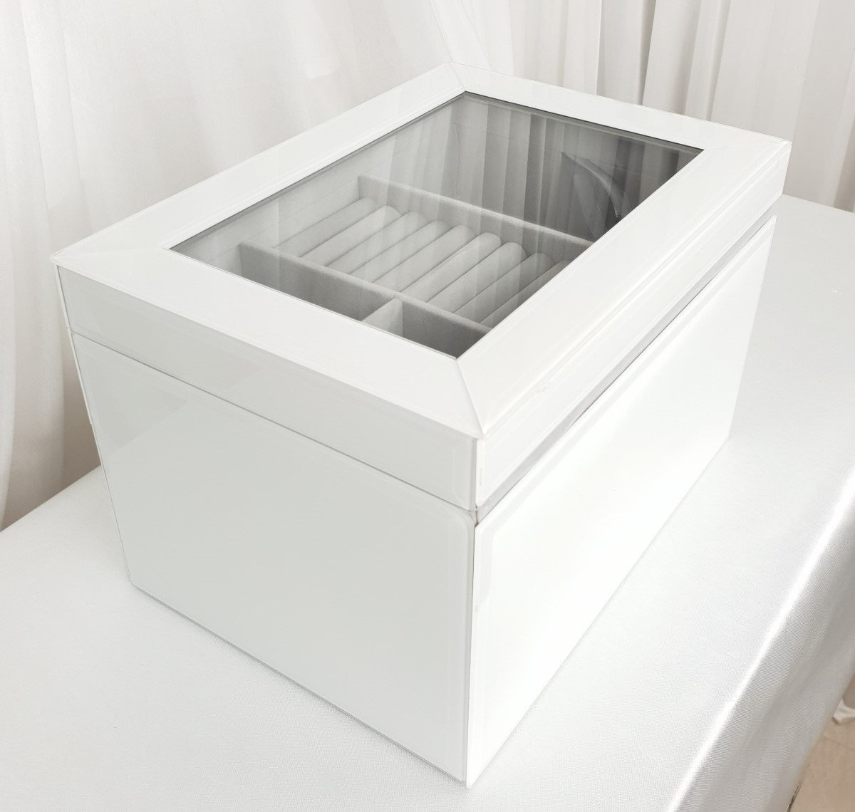Jewellery Box 3 Drawers White Glass Mirrored Glass Jewellery Etsy UK