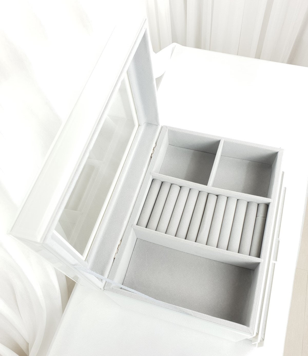 Jewellery Box 3 Drawers White Glass Mirrored Glass Jewellery Etsy UK