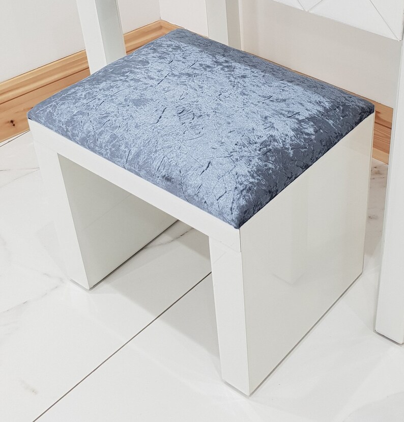 Dressing Table Stool WHITE GLASS Mirrored Vanity Stool Seat Stool