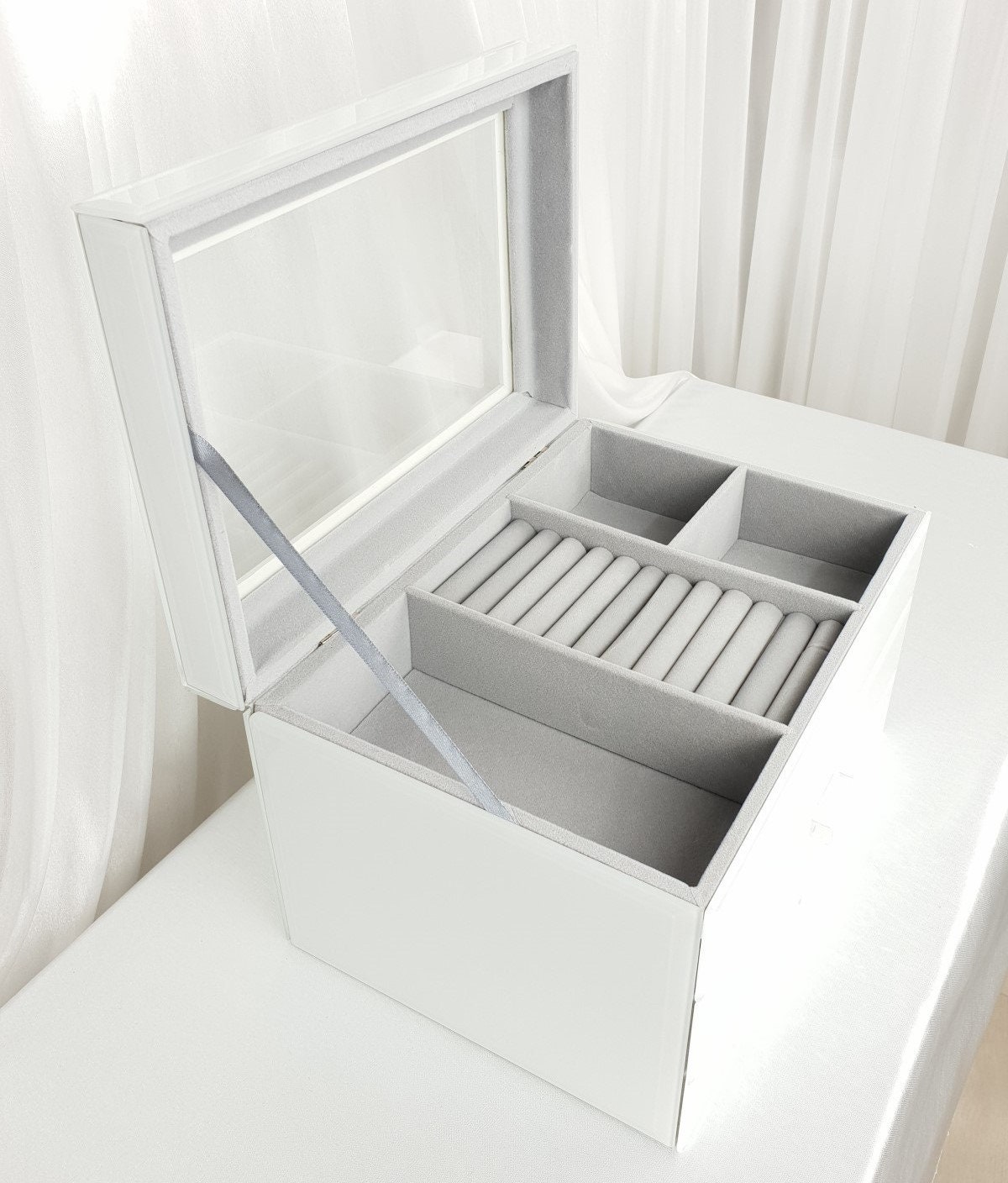 Jewellery Box 3 Drawers White Glass Mirrored Glass Jewellery Etsy UK