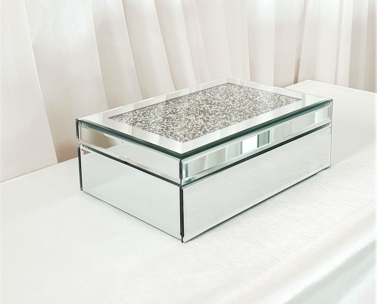 Jewellery Box Colourful Crystal Diamante Silver Mirrored Glass Etsy UK