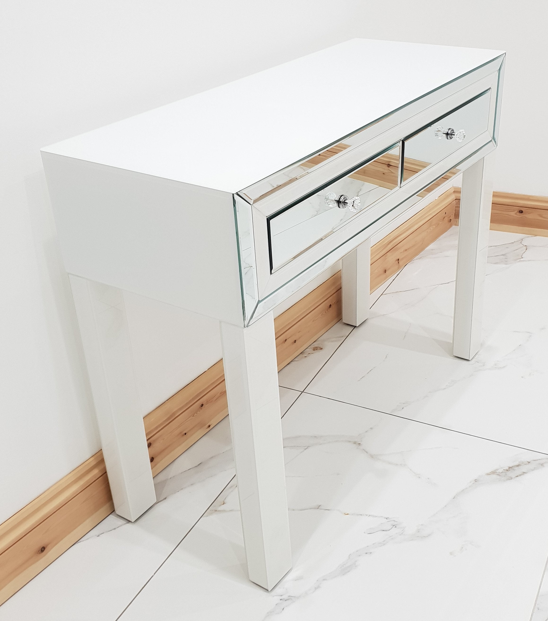 Dressing Table WHITE GLASS Entrance Hall Table Mirrored Vanity Table