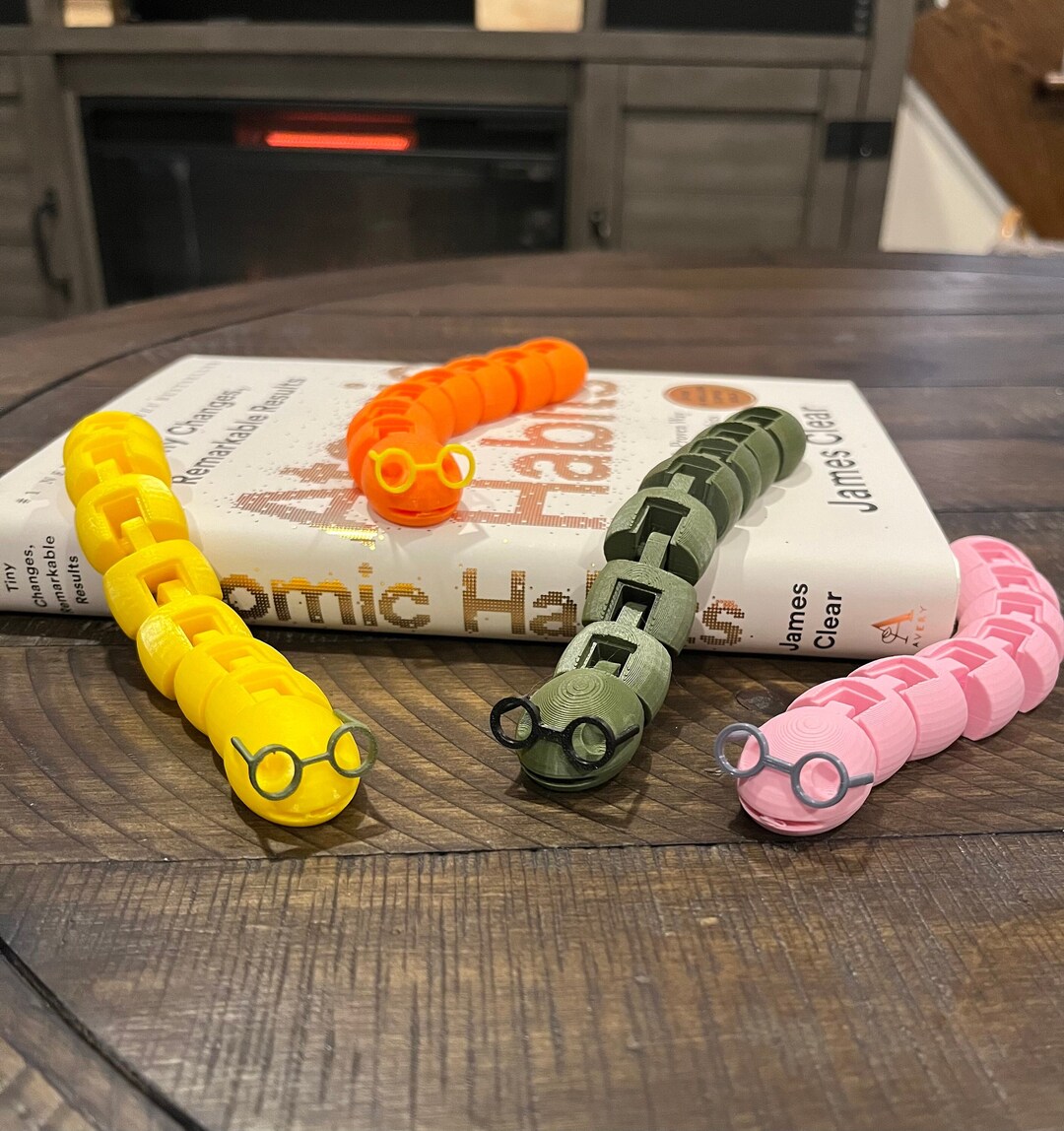 6 Bookworm With Glasses Fidget Desk Toy Articulated Worm Booktok Reader ...