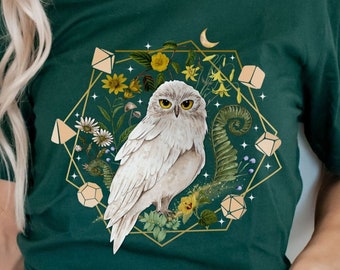 MDN OWL SHIRT, dés hibou, chouette familier, dés de la forêt, chemise Owlbear, femme chemise Dnd, tshirt hibou, chemise Owlbear, ensemble de sice hibou