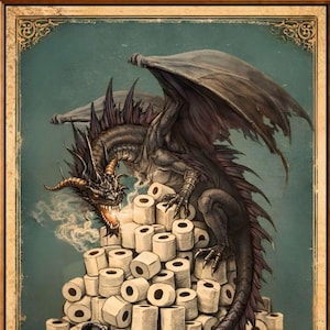 DRAGON WALL ART for Bathroom | Nerdy Medieval Fantasy Bathroom Humor Decor | D&D Dungeon Master Gift | Funny Geek Game Room