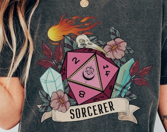 KOSZULKA DND SORCERER, Koszulka Dnd, Czarownik D&D, Klasa Dnd, Koszulka Fireball, Kostki Czarownika, Czarownik D20, Prezenty Dnd dla graczy.