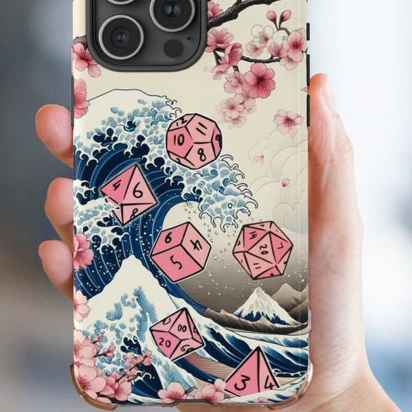 DND PHONE Case, Japanese aesthetic, kanagawa wave, sakura cherry blossom dice, iphone case 15 dnd samsumg,, Galaxy case, Google phone case