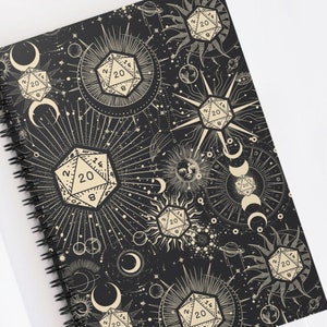 DND NOTEBOOK | Celestial Dnd notebook | Dnd journal | Moon D20 notebook | dnd dice stars | Moon dice | Starry dice