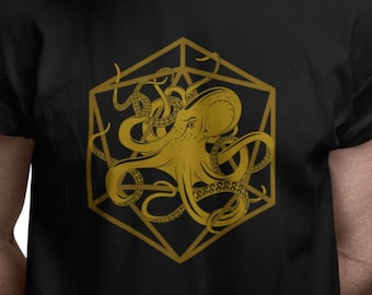 Octopus D20 Shirt: Cthulhu Kraken Dice, Dungeons and Dragons Tee