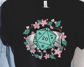 Floral D20 Dice Shirt: Dungeons and Dragons RPG Tee