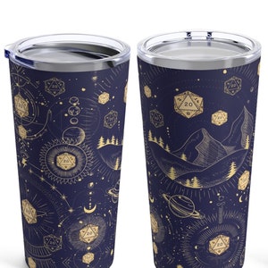 DND TUMBLER, dnd gifts, celestial dnd tumbler cup, D&d Tumbler, Celestial Dice, Dnd moon dice, dnd starry dice, Critical Role Tumbler, Rpg