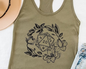 DND Tank Top, Dungeons and Dragons Tank Top, Druid tank top, dnd druid shirt, Dnd Shirt Women, D&d Tank Top, Flower d20 shirt, Dnd Mom
