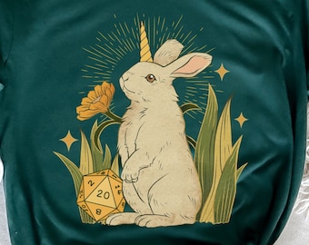 ALMIRAJ DND SHIRT, dnd rabbit dice, bunny dice, cute cottagecore d&d merch tshirt women, unicorn hare tee rabbit lover gift