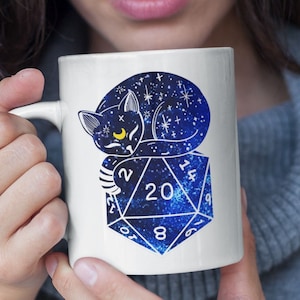 CAT DICE, DND Mug, Dungeons and Dragons mug, Dnd mom mug, Dungeons and Dragons gifts, D20 Dice Mug, Dnd mom gift, Dungeon meowster mug