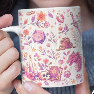 GIRLY DND MUG: Cozy Gamer Gift Dungeons Dragons Coffee Cup Rpg Dice Mug Gift for Dm Nerdy Girlfriend Game Night Present