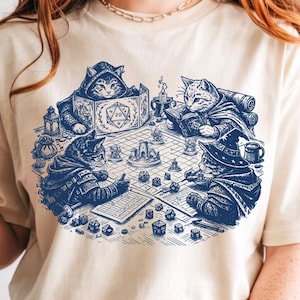 DND CATS SHIRT: Comfort Colors Retro Kitten Cat Person Trendy tshirt Vintage D&D Shirt Nerdy Cute Cats Gift Tabletop Cat Dad Mom Gift