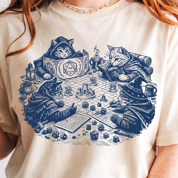 DND CATS SHIRT: Comfort Colors Retro Kitten Cat Person Trendy tshirt Vintage D&D Shirt Nerdy Cute Cats Gift Tabletop Cat Dad Mom Gift