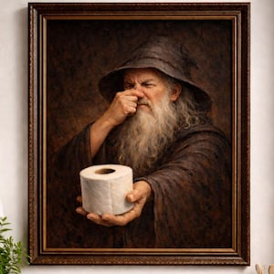 FUNNY BATHROOM Wall Art Wizard Toilet Paper Poster | Medieval Sorcerer Mage | Lotr Fantasy Decor | D&D Humor Art Print Dark