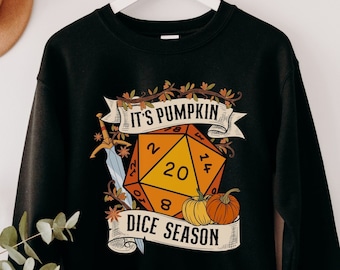 DND FALL SWEATSHIRT, Dnd halloween, dnd sweater, d20 sweater, Pumpkin dice, it's pumpkin dice season, orange dice, fall dice, dnd fall decor