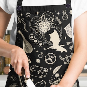 DND APRON, dnd cooking, dnd kitchen, nerdy apron, fantasy apron, D&D apron, dragon apron, Dnd chef, larp apron, funny RPG apron.