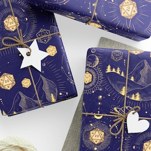 DND WRAPPING Paper, dnd gift wrap, dnd gifts, dnd christmas wraps, d20 wrapping paper, rpg wrapping paper, Celestial dnd wrapping, dnd dice