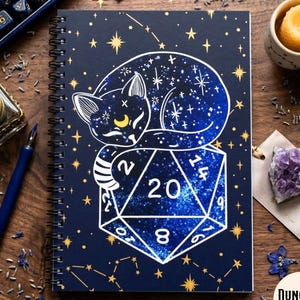 Cat DND Notebook: Dungeons and Dragons Campaign Character Journal, girly celestial note taking gift for cat lover rpg player gamer girl